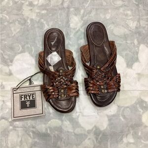 Frye Tan Leather Braided Sandals